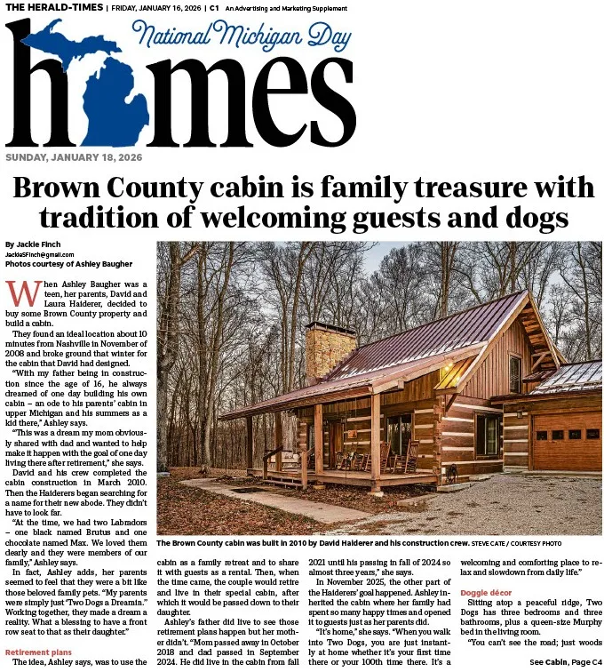 The Herald-Times news clipping: Brown County cabin is family treasure with tradition of welcoming guests and dogs
